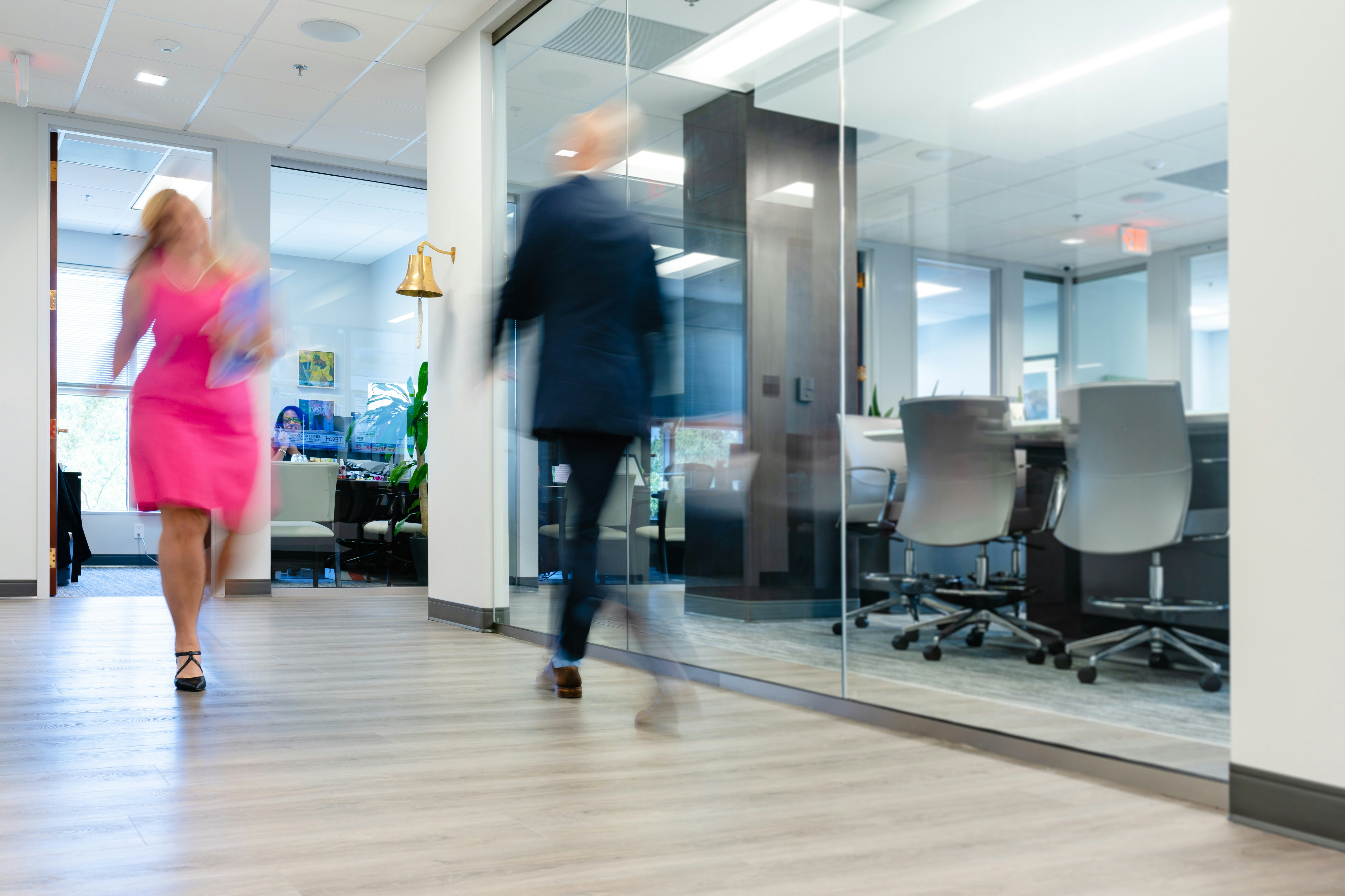 Modern office environment with AI technology professionals